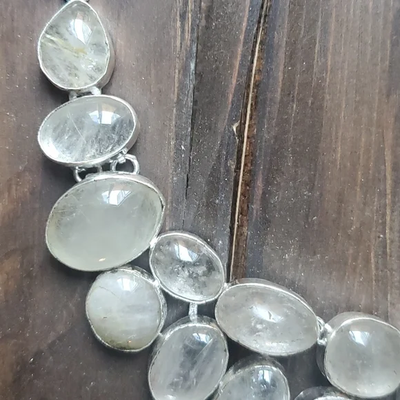 New Oversized Golden Rutile 925 Silver Statement Necklace. - Picture 13 of 16